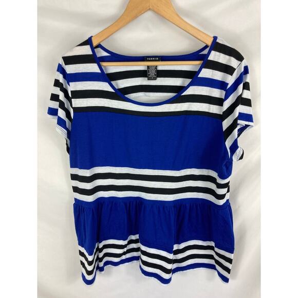 Torrid Womans Blue White Black Stripe Open Back Babydoll Top Size 1X - Picture 1 of 3